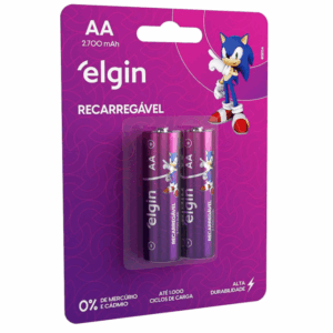Pilha recarregável AA 2700mAh Elgin com 2 unidades Comum