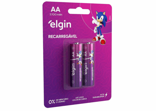 Pilha recarregável AA 2700mAh Elgin com 2 unidades Comum
