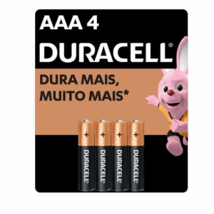 Pilha Duracell AAA Palito (4 Unidades) | Longa Duração Original